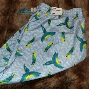 OLD NAVY MENS AQUA BLUE PARAKEETS XXL SWIM SHORTS